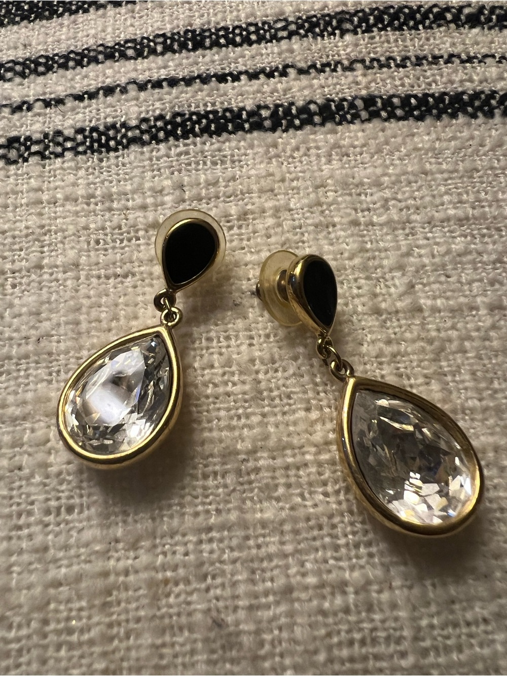 Gold-Tone Black & Clear Teardrop Drop Earrings - Women Jewelry